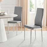6x Milan Grey Chrome Hatched Faux Leather Dining Chairs - Milan-Grey-faux-leather-silver-dining-chair-1-CROP.jpg