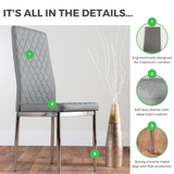 6x Milan Grey Hatched Faux Leather Dining Chairs Silver Legs - Milan Leather Silver Details.png