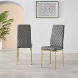 4x Milan Grey Hatched Faux Leather Dining Chairs Gold Legs - Milan-Grey-faux-leather-gold-dining-chair-2.jpg