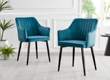 2x Calla Blue Velvet Dining Chairs with Black Legs - Calla-blue-black-dining-chair.jpg