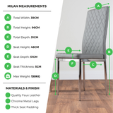 6x Milan Cappuccino Beige Hatched Faux Leather Dining Chairs Silver Legs - Milan Leather Silver Measurements.png