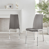 2x Isco Grey Faux Leather Dining Chairs - Isco-grey-silver-dining-chair-2.jpg