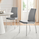 2x Isco Grey Faux Leather Dining Chairs - Isco-Grey-Velvet-Din-Chair-Silver-Leg-1-CROP.jpg