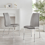 2x Isco Grey Faux Leather Dining Chairs - Isco-grey-silver-dining-chair-1.jpg