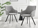 2x Falun Light Grey Fabric Dining Chairs Black Legs - 2xFalun Light Grey Fabric black Leg Dining Chairs.jpg