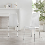 2x Isco Faux Leather Upholstered White Chrome Dining Chairs - Isco-white-silver-dining-chair-2.jpg