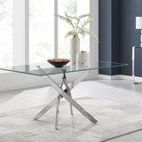 Leonardo Rectangular Glass and Silver Metal 6 Seater Dining Table - LEO-6-TBL_ 1.jpg
