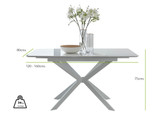 Lira Rectangular White High Gloss and Metal Extending 6 Seater Dining Table - Lira 6 Dining Table White dimensions.jpg