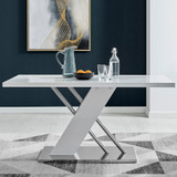 Sorrento Rectangular White High Gloss and Silver Metal 6 Seater Dining Table - sorrento-6-seater-chrome-modern-rectangle-dining-table-1-CROP.jpg