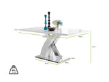 Atlanta Rectangular White High Gloss and Silver Metal 6 Seater Dining Table - atlanta_6_dining_table_dimensions_56.jpg