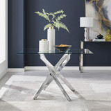 Leonardo Rectangular Glass and Silver Metal 4 Seater Dining Table - LEO-4-DIN-TBL _2.jpg