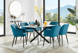 Leonardo Black Leg Glass Dining Table & 6 Calla Black Leg Chairs - leonardo-black-6-black-rectangular-dining-table-6-blue-velvet-calla-black-chairs-set.jpg