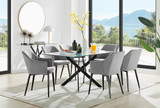 Leonardo Black Leg Glass Dining Table & 6 Calla Black Leg Chairs - leonardo-black-6-black-rectangular-dining-table-6-grey-velvet-calla-black-chairs-set.jpg