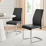 2x Lorenzo Black Faux Leather Dining Chairs - Lorenzo-Black-Velvet-Din-Chair-Silver-Leg-1-CROP.jpg
