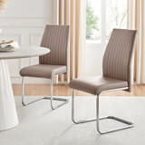 2x Lorenzo Cappuccino Beige Faux Leather Dining Chairs - Lorenzo-Cappuccino-Velvet-Din-Chair-Silver-Leg-1-CROP.jpg