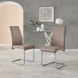 2x Lorenzo Cappuccino Beige Faux Leather Dining Chairs - Lorenzo-cappuccino-silver-dining-chair-1.jpg