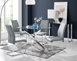 Leonardo Glass And Chrome Metal Dining Table And 4 Lorenzo Dining Chairs - leonardo-4-seater-chrome-rectangle-dining-table-4-grey-leather-lorenzo-chairs-set_1.jpg