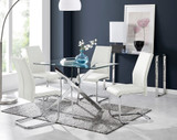Leonardo Glass And Chrome Metal Dining Table And 4 Lorenzo Dining Chairs - leonardo-4-seater-chrome-rectangle-dining-table-4-white-leather-lorenzo-chairs-set_1.jpg