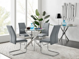 Novara Chrome Metal 100cm Round Glass Dining Table And 4 Lorenzo Dining Chairs - novara-100cm-chrome-metal-round-dining-table-and-4-grey-leather-lorenzo-chairs-set_1.jpg
