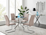Novara Chrome Metal 100cm Round Glass Dining Table And 4 Lorenzo Dining Chairs - novara-100cm-chrome-metal-round-dining-table-and-4-beige-leather-lorenzo-chairs-set_1.jpg