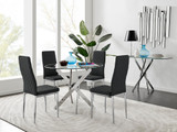 Novara Chrome Metal And Glass 100cm Round Dining Table And 4 Milan Dining Chairs Set - novara-100cm-chrome-metal-round-dining-table-and-4-black-leather-milan-chairs-set_1.jpg