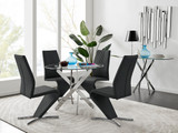 Novara Round 100cm Chrome Metal And Glass Dining Table And 4 Willow Dining Chairs Set - novara-100cm-chrome-metal-round-dining-table-and-4-black-leather-willow-chairs-set_1.jpg