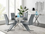 Novara Round 100cm Chrome Metal And Glass Dining Table And 4 Willow Dining Chairs Set - novara-100cm-chrome-metal-round-dining-table-and-4-grey-leather-willow-chairs-set_1.jpg