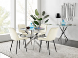 Novara 100cm Round Dining Table and 4 Pesaro Black Leg Chairs - novara-100cm-chrome-metal-round-dining-table-and-4-cream-velvet-pesaro-black-chairs-set.jpg
