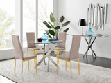 Novara 100cm Round Dining Table and 4 Gold Leg Milan Chairs - novara-100cm-chrome-metal-round-dining-table-and-4-beige-leather-milan-gold-chairs-set_1.jpg