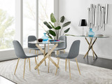Novara Gold Metal 100cm Round Glass Dining Table And 4 Corona Gold Dining Chairs - novara-100cm-chrome-metal-round-dining-table-and-4-grey-leather-corona-gold-chairs-set_1.jpg