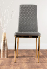 Novara Black Leg Round Glass Dining Table & 4 Milan Gold Leg Chairs - grey-modern-milan-dining-chair-leather-chrome-gold.jpg