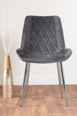 Novara Black Leg Round Glass Dining Table & 4 Pesaro Silver Chairs - grey-pesaro-velvet-silver-chrome-modern-luxury-dining-chair.jpg
