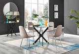 Novara Black Leg Round Glass Dining Table & 4 Corona Silver Chairs - novara-100-black-leg-round-dining-table-4-beige-leather-corona-silver-chairs-set.jpg