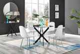Novara Black Leg Round Glass Dining Table & 4 Corona Silver Chairs - novara-100-black-leg-round-dining-table-4-white-leather-corona-silver-chairs-set.jpg