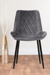 Novara Black Leg Round Glass Dining Table & 4 Pesaro Black Leg Chairs - grey-pesaro-velvet-black-metal-modern-luxury-dining-chair.jpg