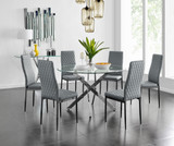 Novara 120cm Round Dining Table and 6 Milan Black Leg Chairs - novara-120cm-chrome-metal-round-dining-table-and-6-grey-leather-milan-black-chairs-set.jpg