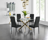 Novara 120cm Gold Round Dining Table and 4 Milan Black Leg Chairs - novara-120cm-gold-metal-round-dining-table-and-4-black-leather-milan-black-chairs-set.jpg