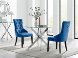 Novara 100cm Round Dining Table and 2 Belgravia Black Leg Chairs - novara-100cm-chrome-round-dining-table-2-blue-velvet-blakc-leg-belgravia-chairs-set.jpg