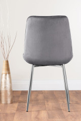 Novara Black Leg 120cm Round Glass Dining Table & 4 Pesaro Silver Chairs - grey-pesaro-velvet-silver-chrome-modern-luxury-dining-chair-2.jpg