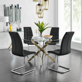 Novara Gold Metal Large 120cm Round Dining Table And 4 Murano Chairs Set - novara-120cm-gold-metal-round-dining-table-and-4-black-leather-murano-chairs-set-CROP.jpg
