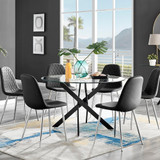 Novara Black Leg 120cm Round Glass Dining Table & 6 Corona Silver Chairs - novara-120-black-leg-round-dining-table-6-black-leather-corona-silver-chairs-set-CROP.jpg