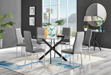 Novara Black Leg 120cm Round Glass Dining Table & 6 Milan Chrome Leg Chairs - novara-120-black-leg-round-dining-table-6-grey-leather-milan-chairs-set.jpg