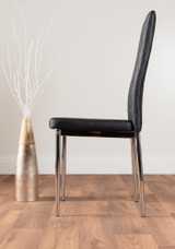 Novara Black Leg 120cm Round Glass Dining Table & 6 Milan Chrome Leg Chairs - black-modern-milan-dining-chair-leather-chrome-2.jpg.jpg