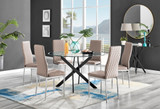 Novara Black Leg 120cm Round Glass Dining Table & 6 Milan Chrome Leg Chairs - novara-120-black-leg-round-dining-table-6-beige-leather-milan-silver-chairs-set.jpg