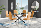 Novara Black Leg 120cm Round Glass Dining Table & 6 Milan Chrome Leg Chairs - novara-120-black-leg-round-dining-table-6-mustard-leather-milan-silver-chairs-set.jpg