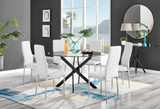 Novara Black Leg 120cm Round Glass Dining Table & 6 Milan Chrome Leg Chairs - novara-120-black-leg-round-dining-table-6-white-leather-milan-silver-chairs-set.jpg