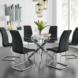 Novara Chrome Metal And Glass Large 120cm Round Dining Table And 6 Murano Chairs Set - novara-120cm-chrome-metal-round-dining-table-and-6-black-leather-murano-chairs-set-CROP.jpg