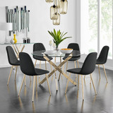 Novara Gold Metal 120cm Large Round Dining Table And 6 Corona Gold Chairs Set - novara-120cm-chrome-metal-round-dining-table-and-6-black-leather-corona-gold-chairs-CROP.jpg