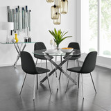 Novara Chrome Metal And Glass Large 120cm Round Dining Table And 4 Corona Silver Chairs Set - novara-120cm-chrome-metal-round-dining-table-and-4-black-leather-corona-silver-chairs-set-CROP.jpg
