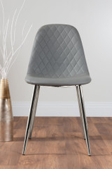 Novara Chrome Metal And Glass Large 120cm Round Dining Table And 4 Corona Silver Chairs Set - grey-corona-chrome-leg-modern-leather-dining-chair-1.jpg